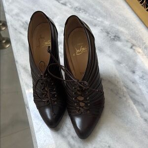 Christian Louboutin Dark Brown Lace-Up Heels